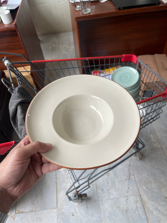 Leftover 9.5 inch Pasta Plate ( Glossy Off-White with Brown Line )