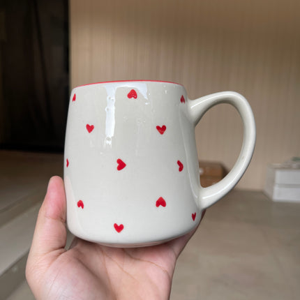 Leftover Everyday Mug ( Glossy Off-White with Red Hearts ) ( 550ml )