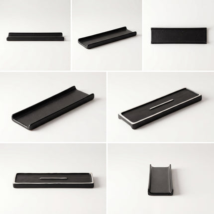 Two Border Serving Platter 14.5"x3.5" ( Black Matte with White Specks )