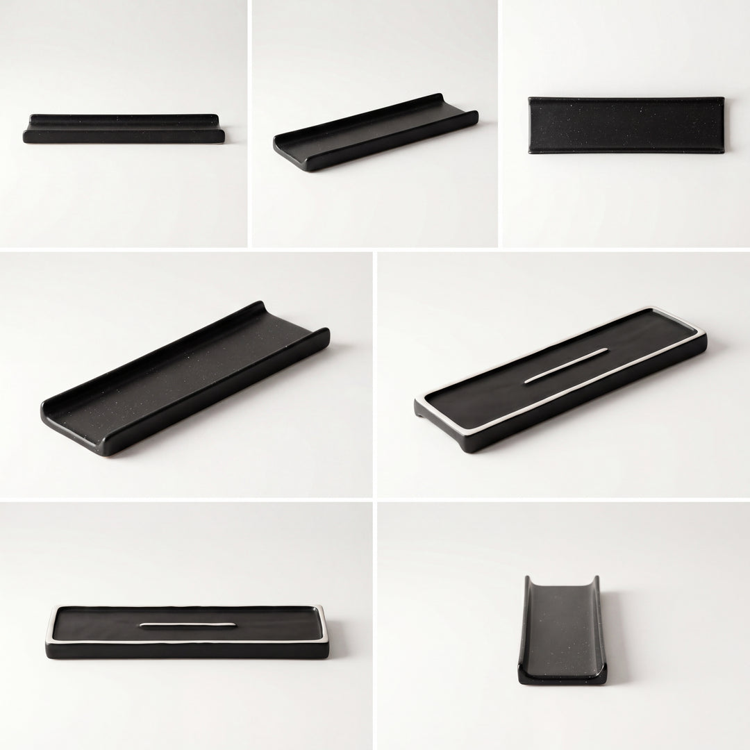 Two Border Serving Platter 14.5"x3.5" ( Black Matte with White Specks )
