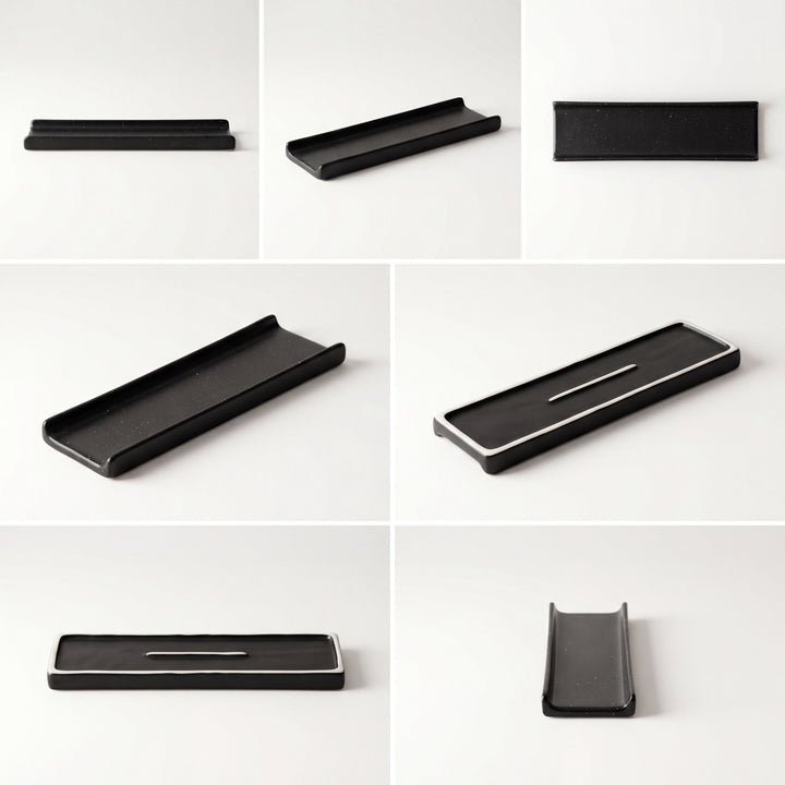 Two Border Serving Platter 14.5"x3.5" ( Black Matte with White Specks )
