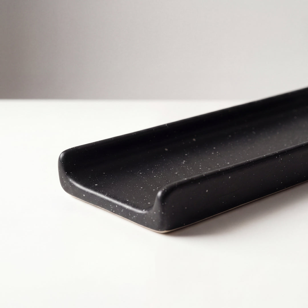 Two Border Serving Platter 14.5"x3.5" ( Black Matte with White Specks )