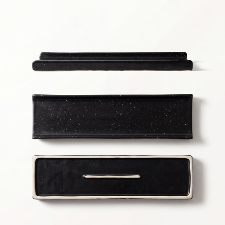 Two Border Serving Platter 14.5"x3.5" ( Black Matte with White Specks )