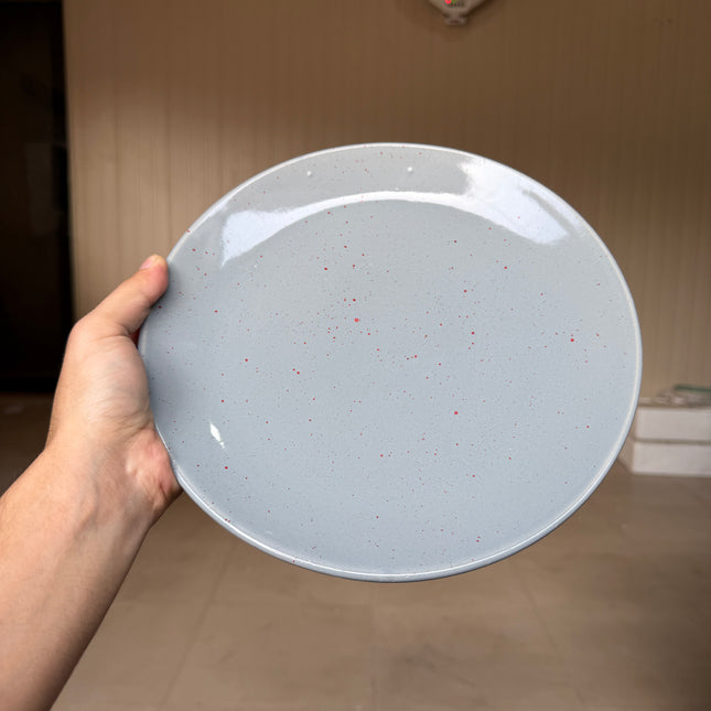 Leftover 10 inch Rimless Plate ( Glossy Grey with Red Specks )