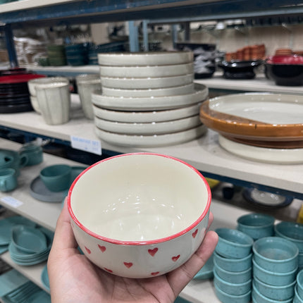 Leftover 5 inch Single Serving Bowl ( Glossy Off-White with Red Hearts )