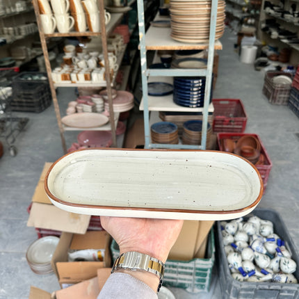 Leftover NV Oval Small Platter 12"x4.8" ( Grey Colorline with brown line )