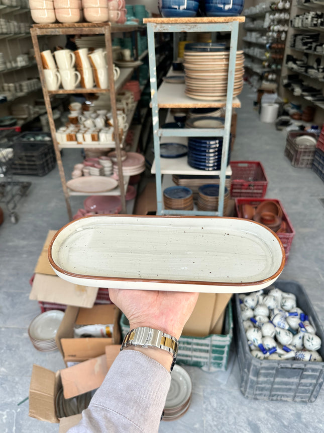 Leftover NV Oval Small Platter 12"x4.8" ( Ash with brown line )
