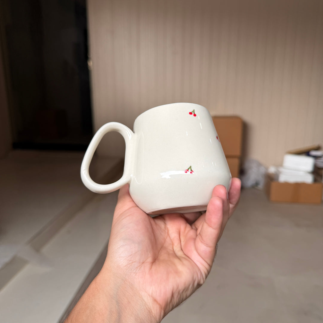 Leftover Pod Mug ( Glossy Off-White with Red Cherries ) ( 1 pc) ( 300ml )