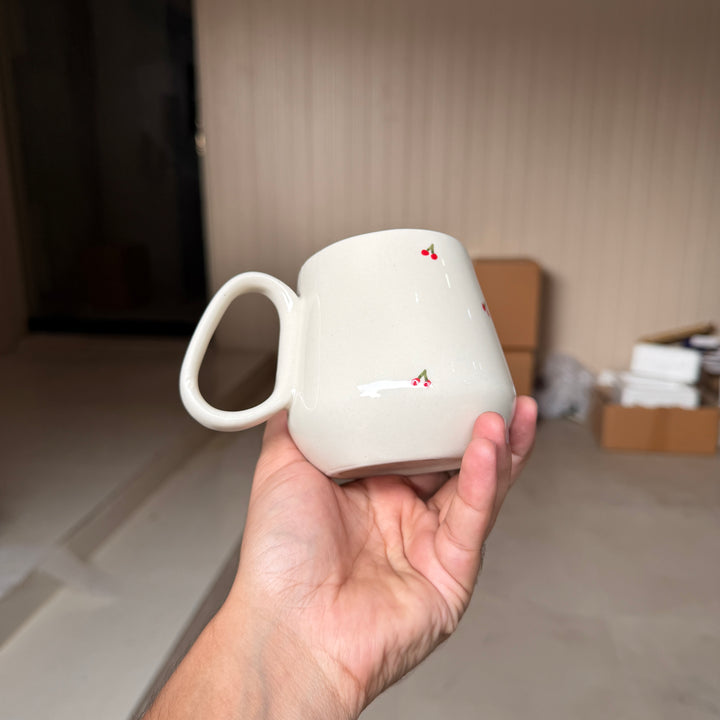 Leftover Pod Mug ( Glossy Off-White with Red Cherries ) ( 1 pc) ( 300ml )