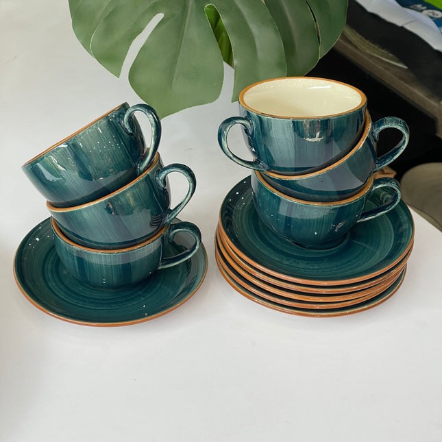 Leftover WM Cup Saucer Set ( Peacock Green Colorline ) 6 cups 6 saucers ( 220ml )