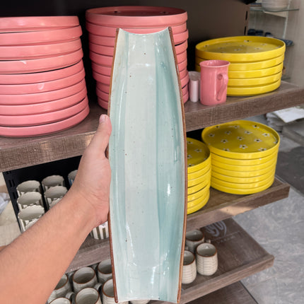 Leftover Curved Sushi Platter 14"x4" ( Teal Colorline )