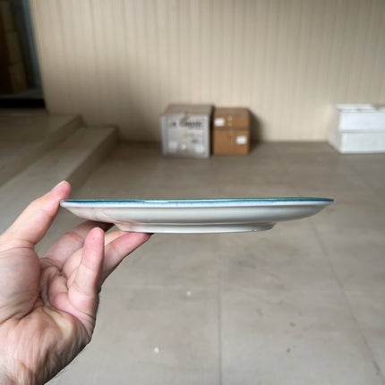 Leftover 8 inch Rimless Plate ( Glossy Off-White with Peacock Green Rim )