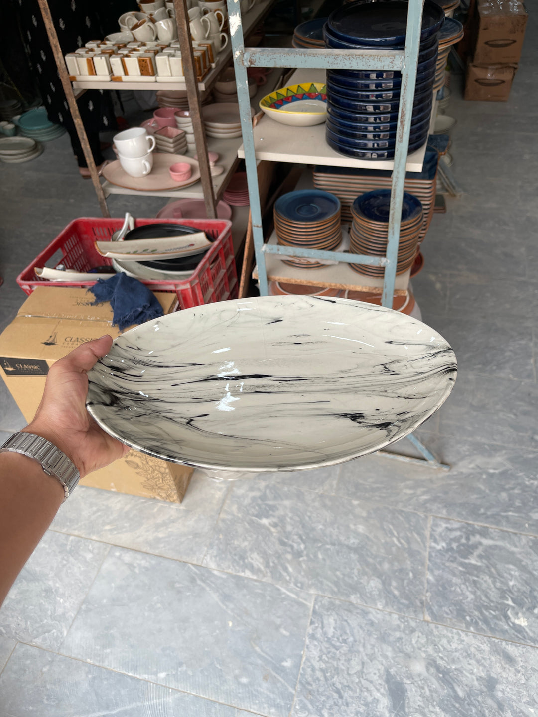 Leftover 13 inch Rimless Rice Dish ( Black Marble )