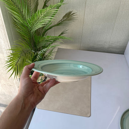 Leftover 10 inch Deep plate ( Teal Colorline with Teal Rim )
