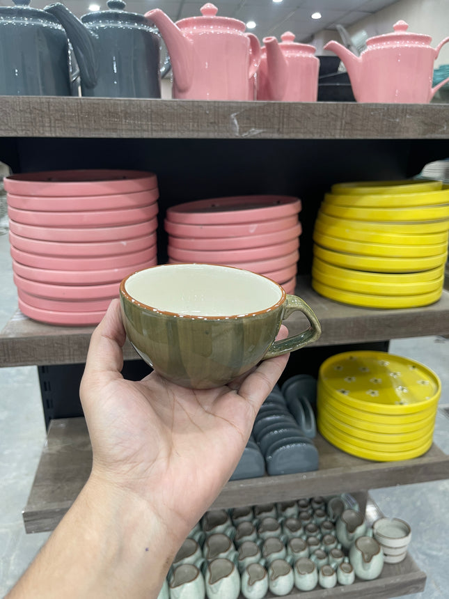 Leftover D Handle Coffee Cup Small ( Dark Green Colorline ) ( 270 ml )