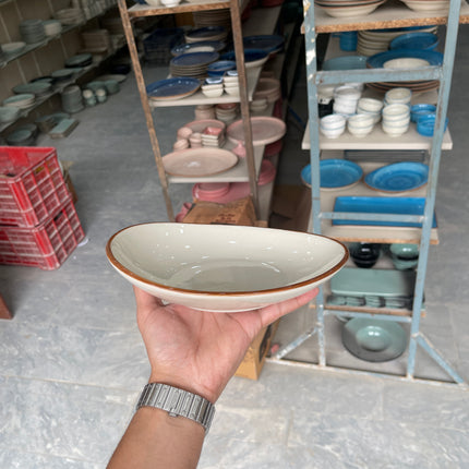 8.5"x7.5" Dessert Bowl ( Glossy Off-White with Brown Line )