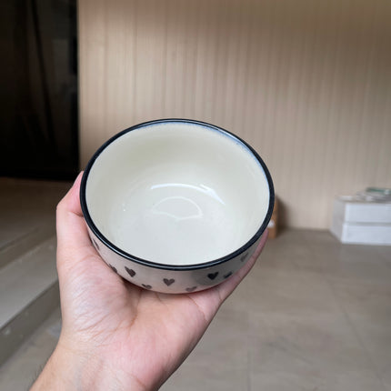 Leftover 4.5 inch Single Serving Bowl ( Glossy Off-White with Black Hearts )