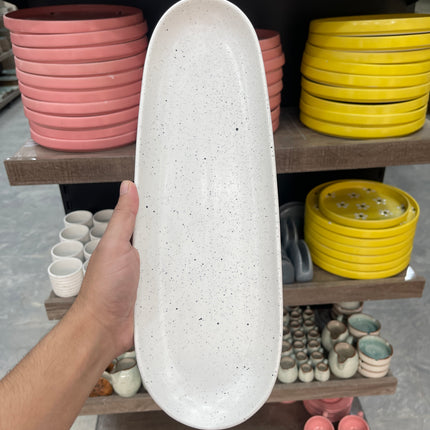 Leftover Oval Serving Platter ( 15"x5" White Matt With Black Specks )