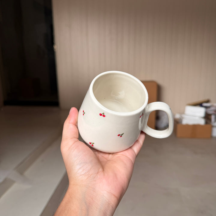 Leftover Pod Mug ( Glossy Off-White with Red Cherries ) ( 1 pc) ( 300ml )