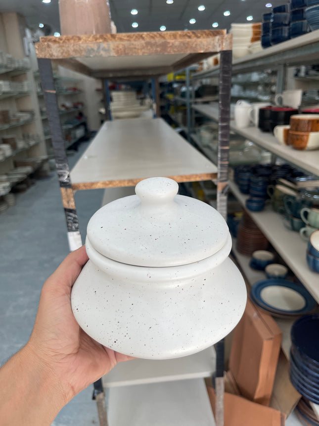 Leftover 5 inch Matka Handi ( White Matt Brown specks )