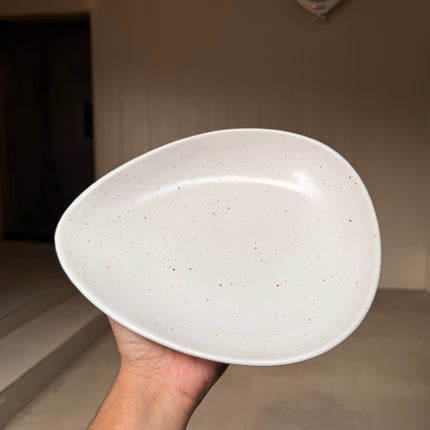 Leftover 9.5"x8" Triangular Platter Small ( White Matte with brown specks )