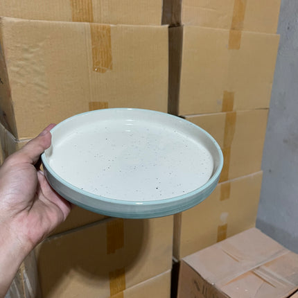 Leftover 8 inch Classic Plate ( Outer Breeze Inner Shiny Off White )