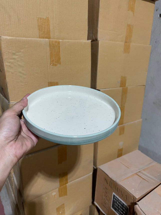 Leftover 8 inch Classic Plate ( Outer Teal Colorline Inner Shiny Off White )