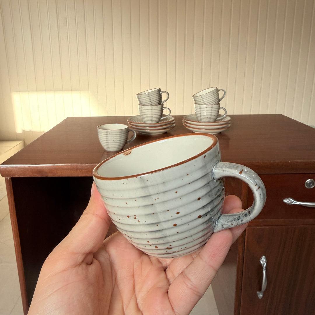 Leftover Ripple Cup Saucer Set ( Ash ) ( 180 ml ) 6 cups 6 Saucers