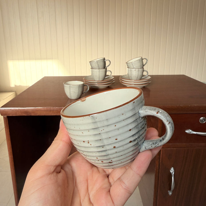 Leftover Ripple Cup Saucer Set ( Ash ) ( 180 ml ) 6 cups 6 Saucers