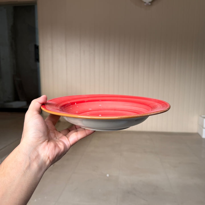 Leftover 10 inch Deep plate ( Red Colorline with brown rim and brown specks )