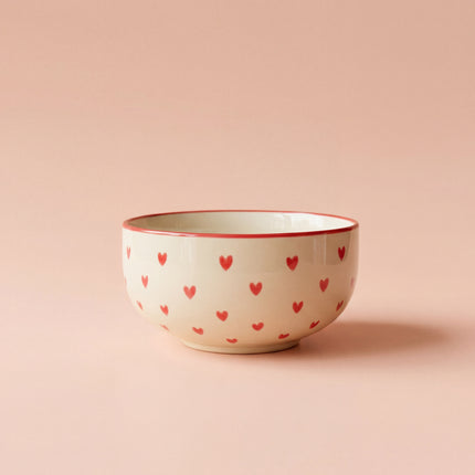4.5 inch Single Serving Bowl ( Glossy Off-White with Red Hearts )