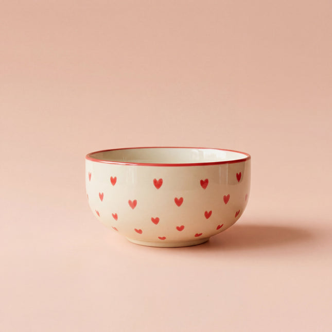 4.5 inch Single Serving Bowl ( Glossy Off-White with Red Hearts )