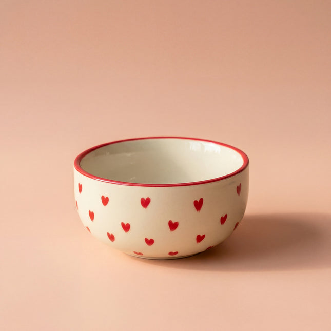 4.5 inch Single Serving Bowl ( Glossy Off-White with Red Hearts )