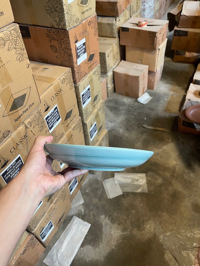 Leftover 10 inch Entree Bowl ( Outer Teal Inner Glossy Off-White with Specks )