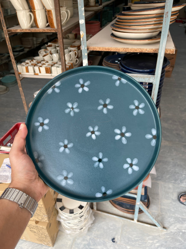Leftover 10 inch Classic Plate ( Peacock Green Matte Floral )