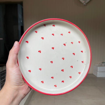 Leftover 8 inch Classic Plate ( Glossy Off-White with Red Hearts )
