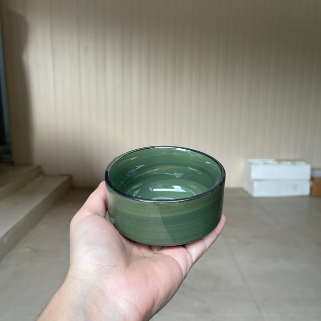 Leftover 4 inch soup Bowl ( Dark Green Colorline with black rim )