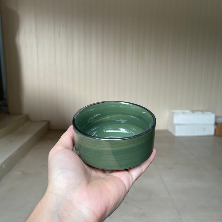 Leftover 4 inch soup Bowl ( Dark Green Colorline with black rim )