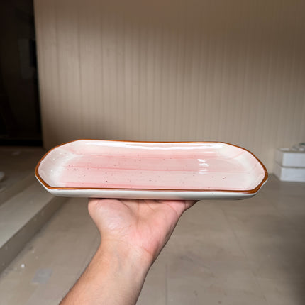 leftover 11.5"x6" YM Rectangular Platter ( Pink Colorline )