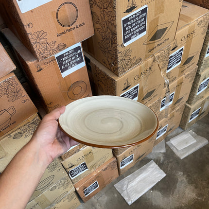 Leftover 8.5" Rimless Plate ( Grey Colorline with Brown line )
