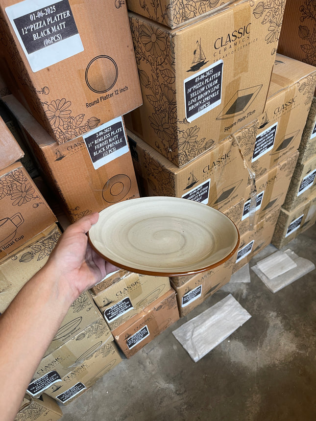 Leftover 8.5" Rimless Plate ( Grey Colorline with Brown line )