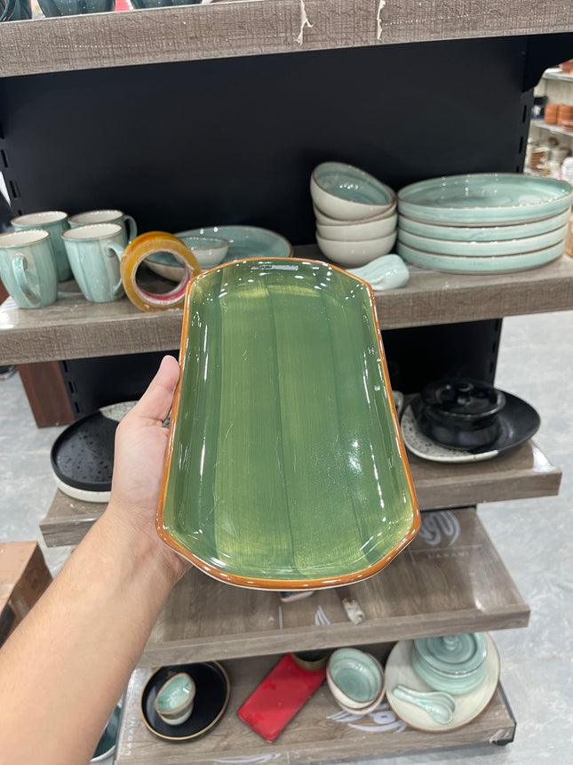 leftover 11.5"x6" YM Rectangular Platter ( Dark Green Colorline )