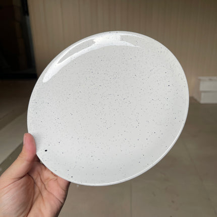 Leftover 8 inch Rimless Plate ( Glossy White with Black Specks )