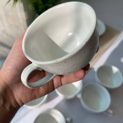 Leftover WM Cup Saucer Set ( White matte with brown specks ) 6 cups 6 saucers ( 220ml )
