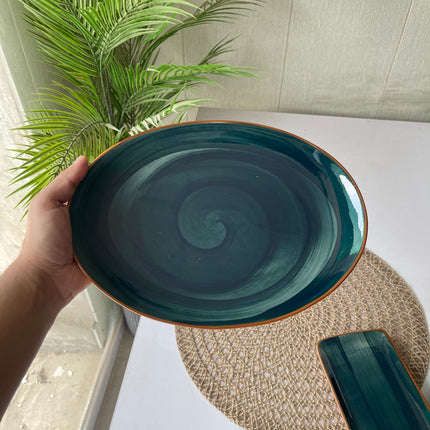 Leftover 11 inch Rimless Rice Dish ( Peacock Green Colorline )
