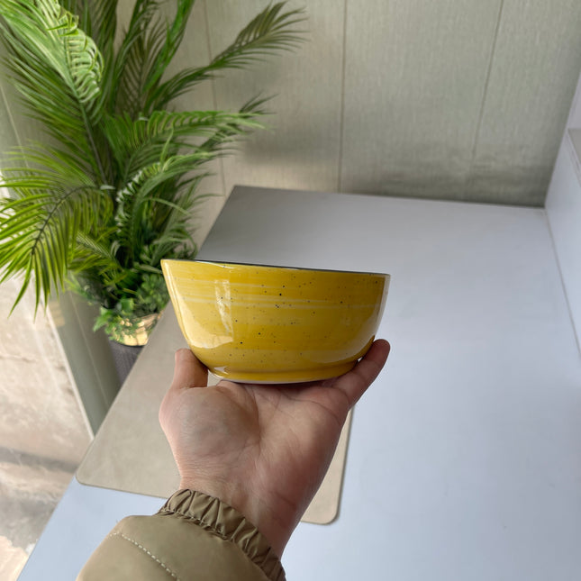 Leftover 5.5 inch Curved Cut Bowl ( Yellow Colorline with black line and black specks )