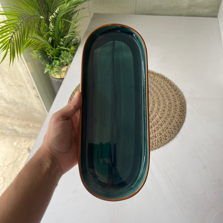 Leftover NV Oval Small Platter 12"x4.8" ( Peacock Green Colorline )