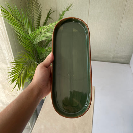 Leftover NV Oval Small Platter 12"x4.8" ( Dark Green Colorline )