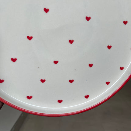 Leftover 10 inch Classic Plate ( Glossy Off-White with Red Hearts )