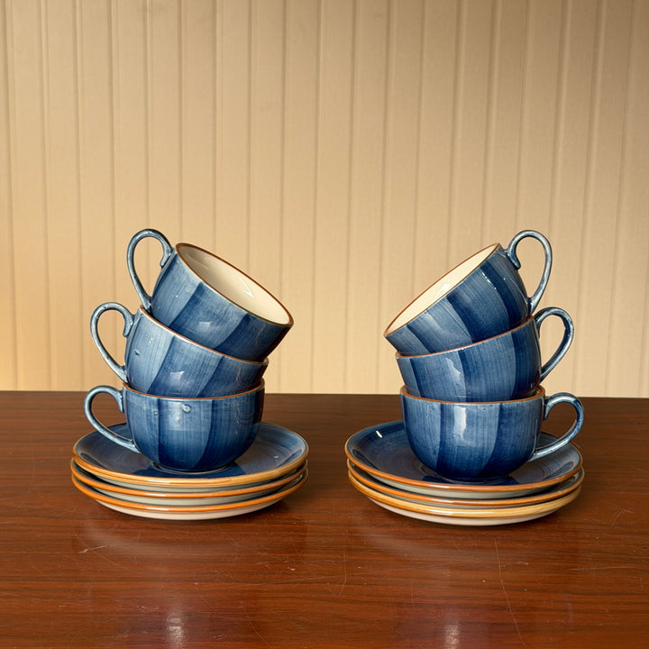 Leftover WM Cup Saucer Set ( Indigo ) 6 cups 6 saucers ( 220ml )